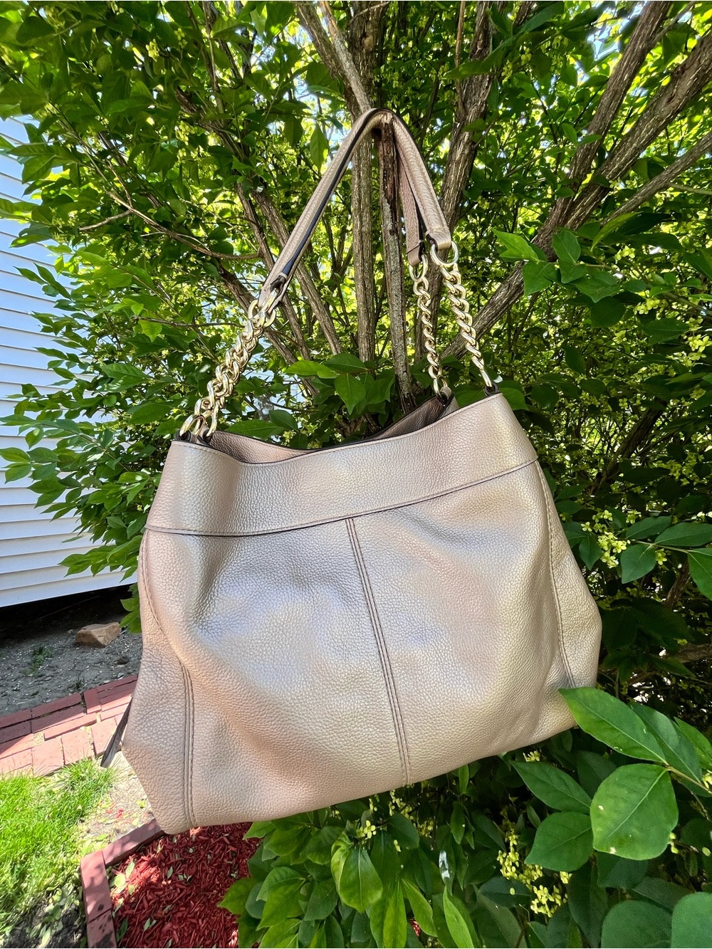 Coach Lexy Pebbled Metallic Platinum Shoulder Bag with Gold Hardware COA  incl.